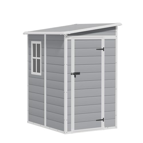 Greesum 5' x 4' Resin Weather Resistant Outdoor Storage Shed with Floor for Garden,Backyard,Pool Tool, Light Grey