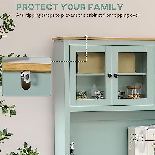 HOMCOM 71" Freestanding Pantry, Kitchen Buffet with Hutch, Modern Storage Cabinet, Microwave Cabinet with Drawers, Glass Doors