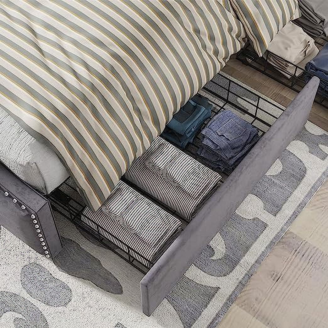 AMERLIFE King Size Bed Frame with 4 Storage Drawers and Headboard