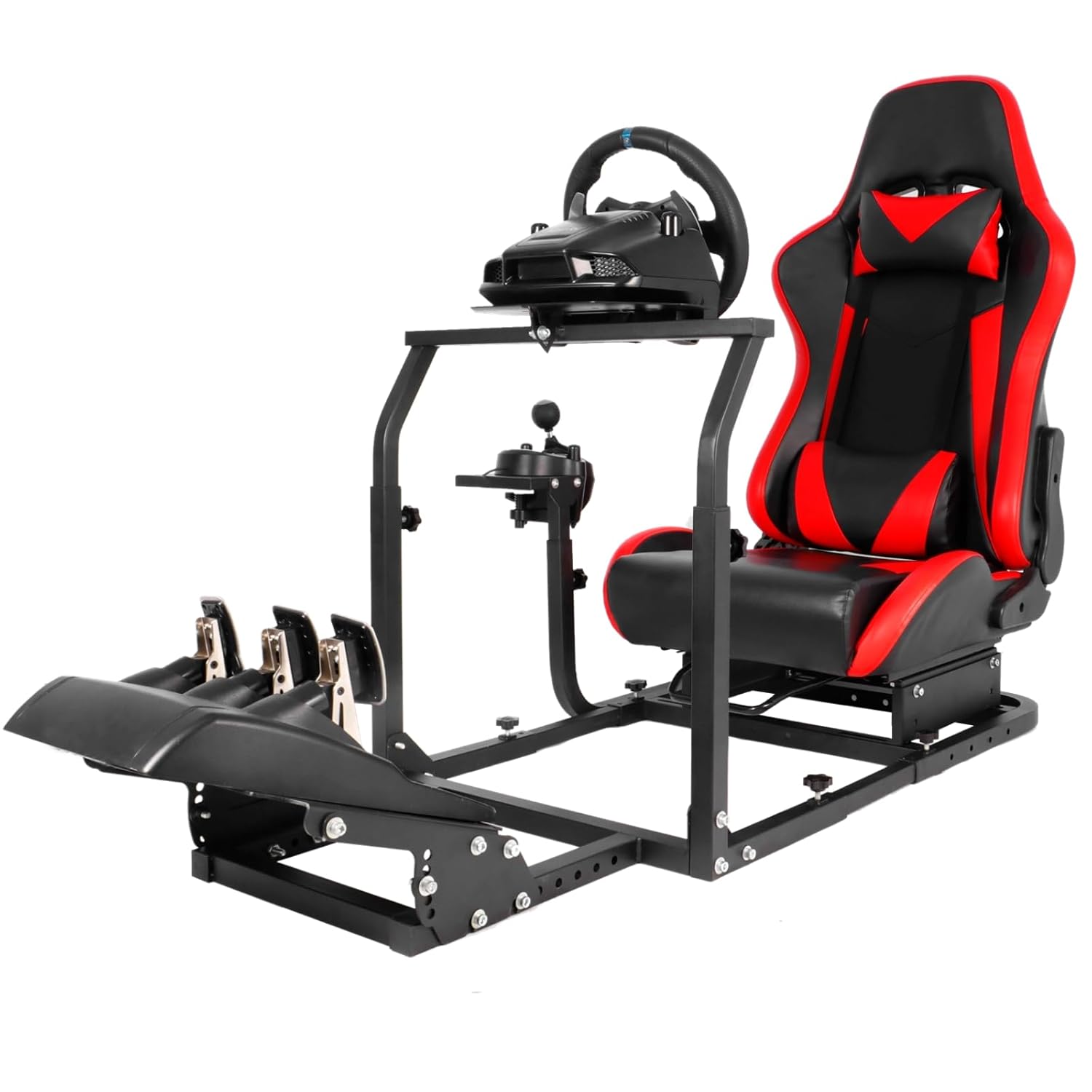 Hottoby Racing Simulator Cockpit with Red Seat Fits for Logitech/Thrustmaster G29 G920 G923,Stability Upgrade Multi-level Adjustment Gaming Stand