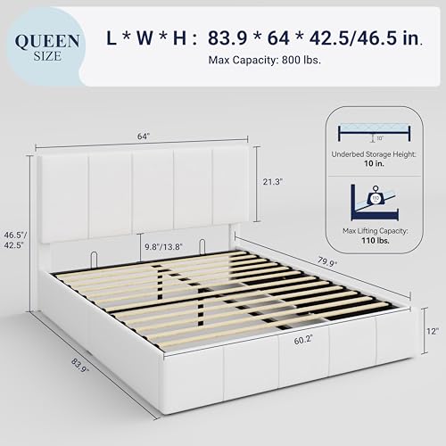 Allewie Queen Size Velvet Lift Up Storage Bed Frame, Vertical Channel Tufted Headboard, Hydrualic Underneath Storage, Upholstered Platform Bed