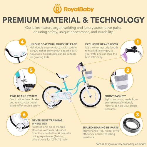 Royalbaby Princess Girls Kids Bike 12 14 16 18 20 Inch Children Bicycle with Basket for Age 3-12 Years