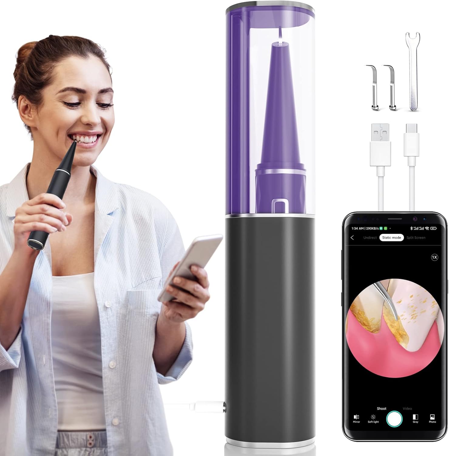 Plaque Remover for Teeth with 1080P HD WiFi Camera | Electric Tooth Cleaner Calculus Remover, Wireless Teeth Cleaning Kit for Adults Pack of 2