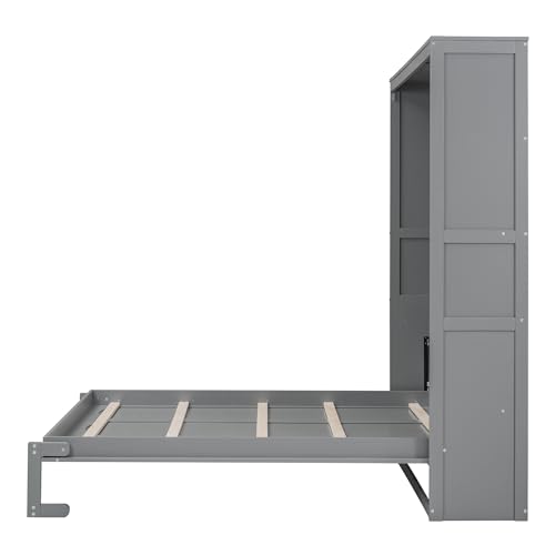 Harper & Bright Designs Queen Murphy Bed Frame with Storage Shelves, Foldable Cube Cabinet Queen Platform Bed