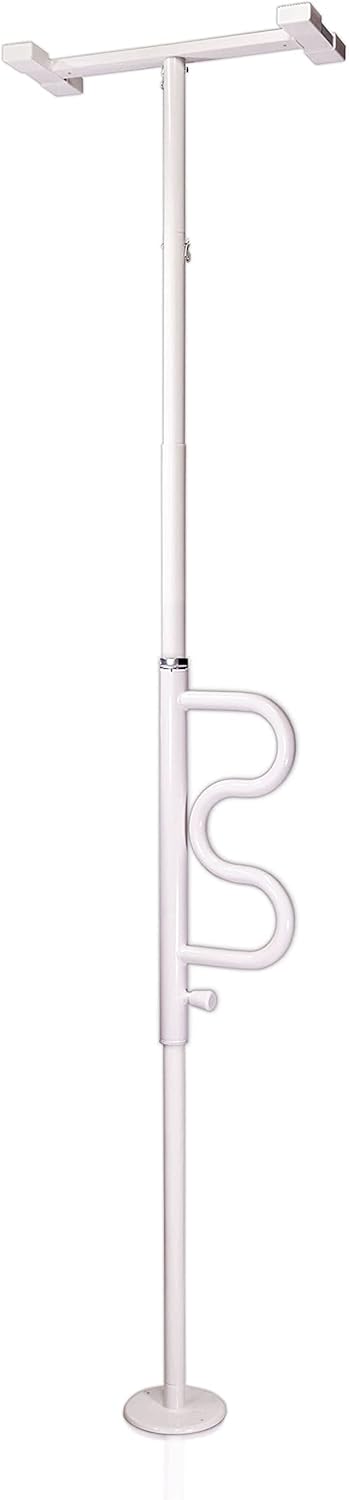 Stander Security Pole and Curve Grab Bar, Elderly Tension Mounted Floor to Ceiling Transfer Pole, Bathroom Safety Assist and Stability Rail