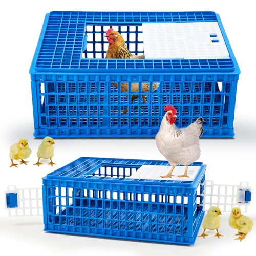 2 Pcs Poultry Carrier Crate 3 Door Chicken Transport Cage Plastic Poultry Carrier Basket Box for Chicken Duck Goose Birds