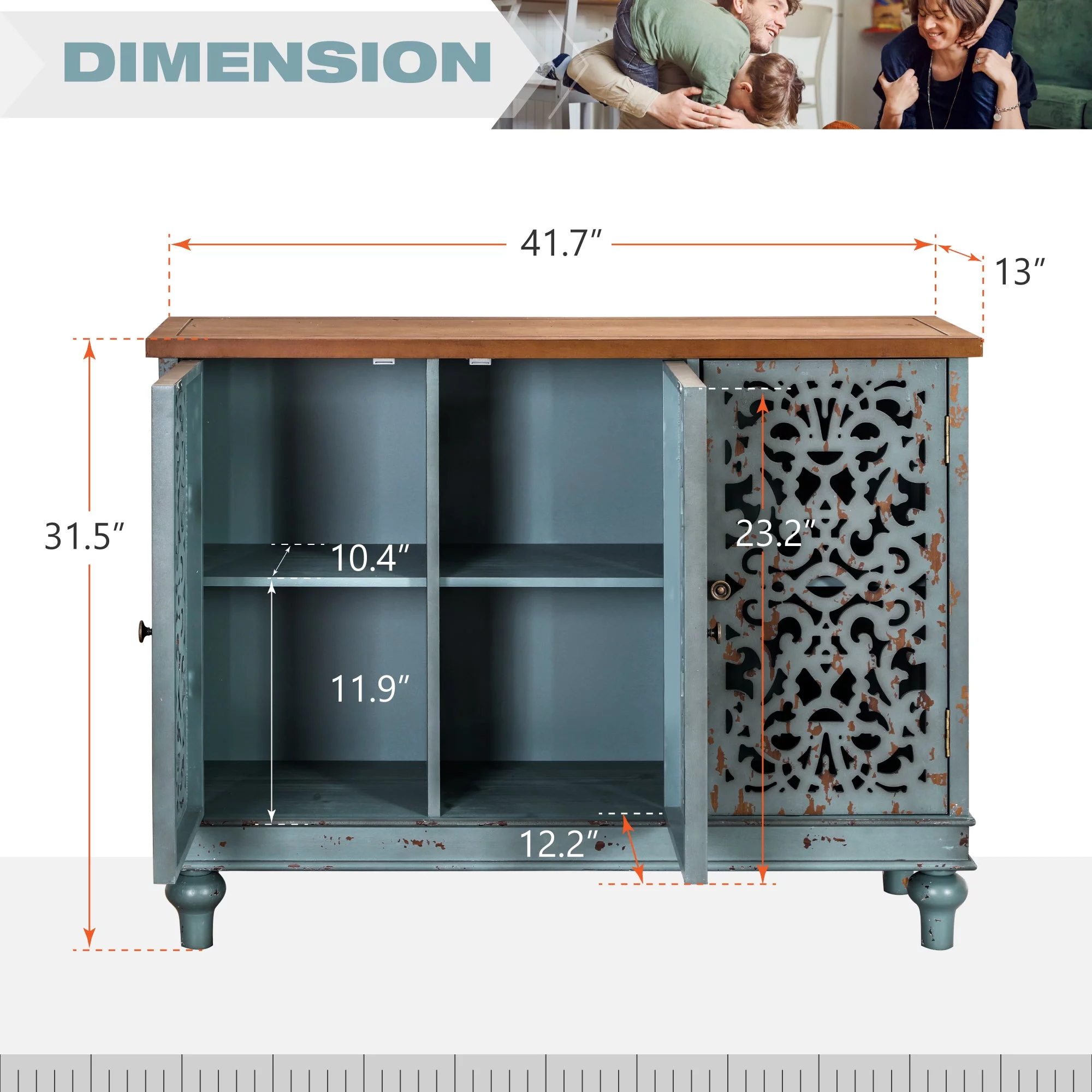 Sophia & William 3-Door Hollow-Carved Sideboard Accent Cabinet for Kitchen, Dining Room, Living Room, Entryway-Blue