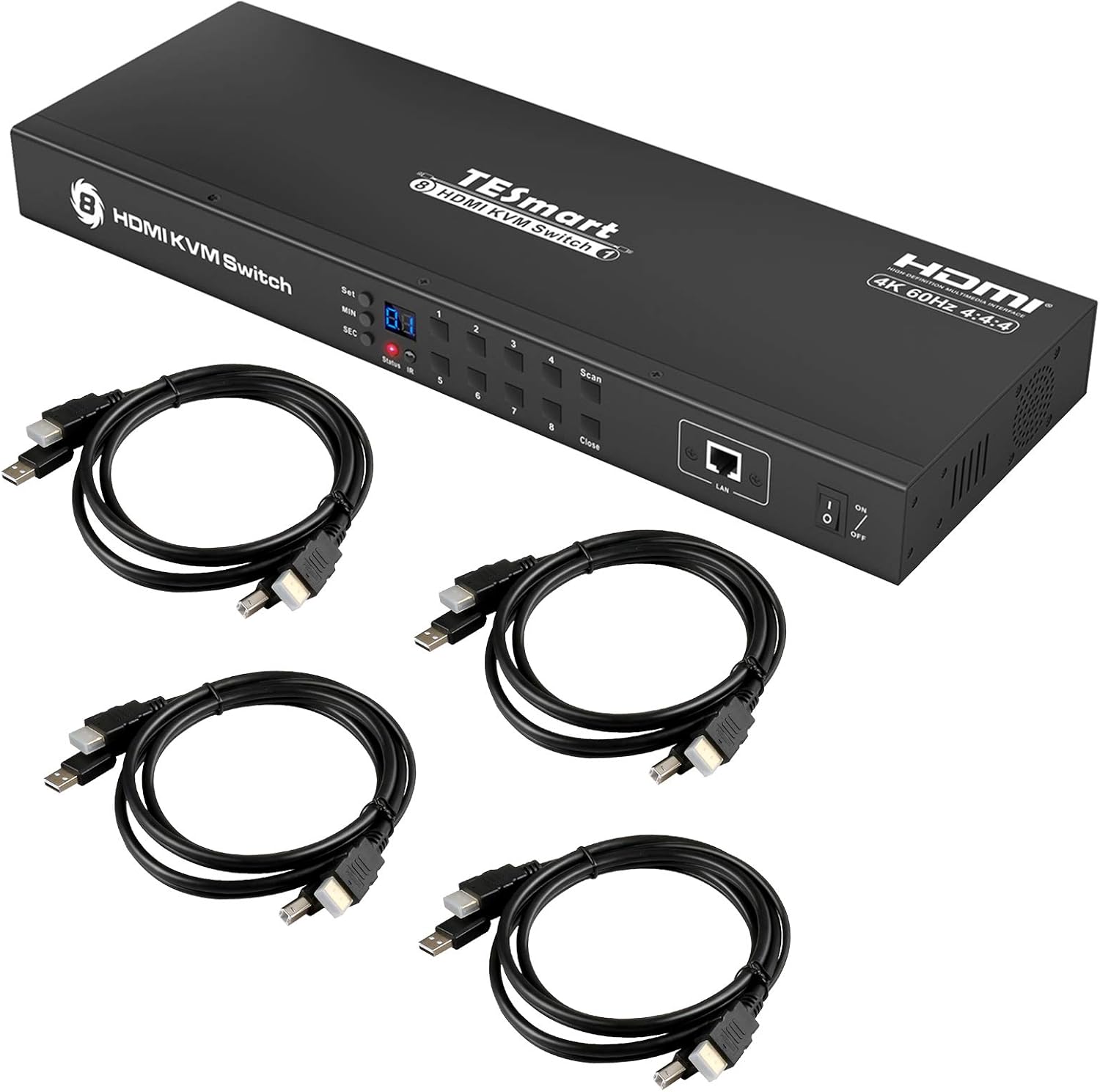 TESmart 8X1 HDMI KVM Switch 8 Port Enterprise Grade Support 4K@60Hz Ultra HD | RS232 | LAN Port | IP Control | Auto Scan | Rackmount [Control up to 8