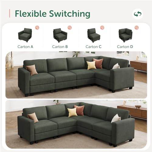 HONBAY Corduroy Modular Sectional Couch with Storage L-Shaped Sectional Couches for Living Room 6 Seater Modular Sofa, Dark Gray