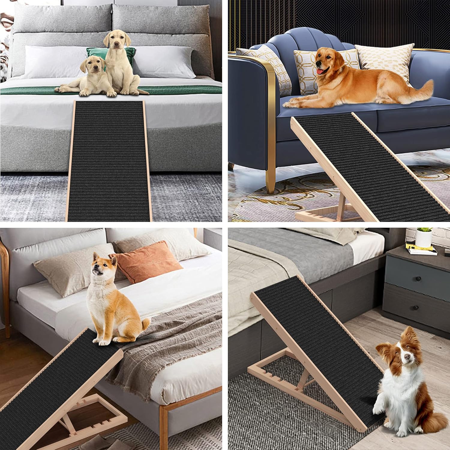 SASRL Adjustable Pet Ramp for All Dogs and Cats - Folding Portable Dog Ramp for Couch or Bed with Non Slip Carpet Surface