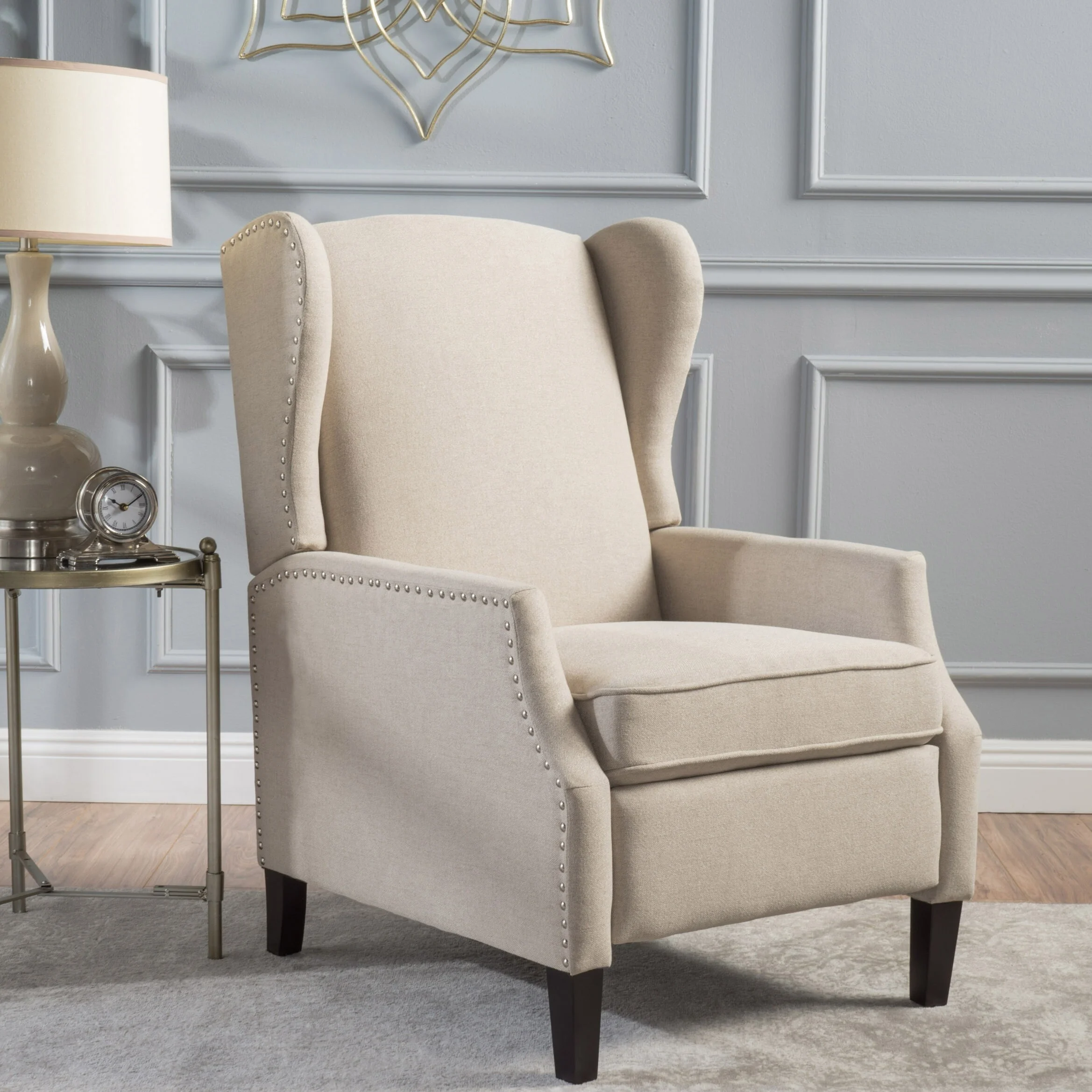 Christopher Knight Home Wescott Wingback Pushback Recliner by  taupe tweed Semi-Firm