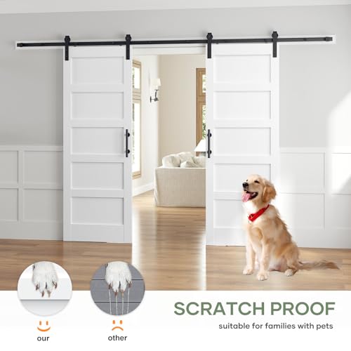 Double 32x84 Inch White Sliding Barn Door Slab with 5.5ft Hardware Kit Included