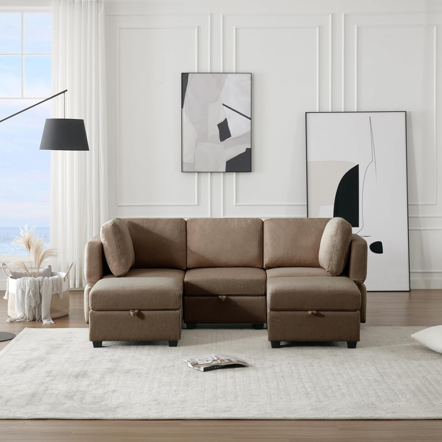 Reversible Sectional Sofa Modern Modular Sectional Couch with Chaise U Shaped Corner Sectional 5 Seater Modular Sofa with Storage Seats