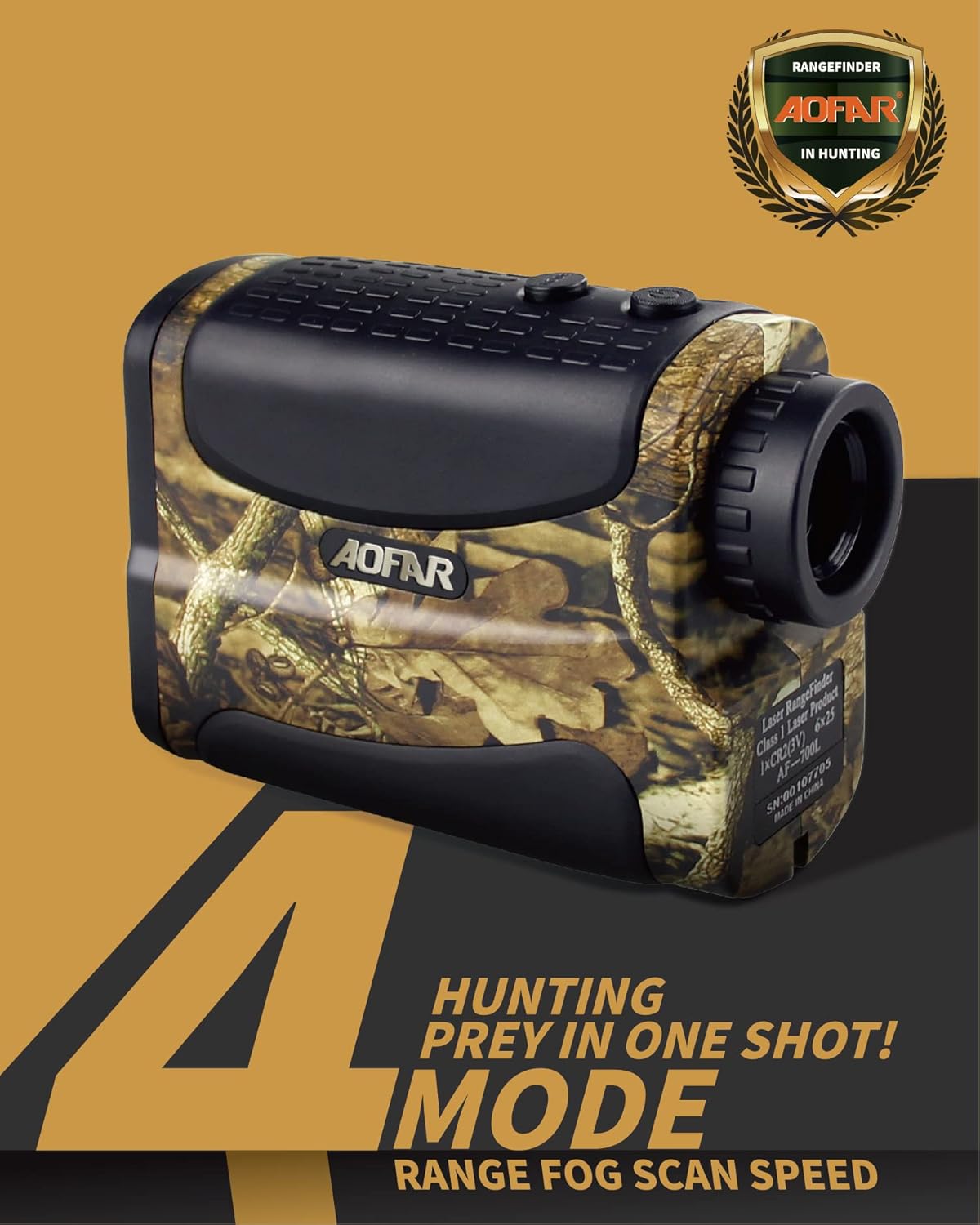 AOFAR HX-700N Hunting Range Finder 700 Yards Waterproof Archery Rangefinder for Bow Hunting with Range Scan Fog and Speed Mode, Free Battery