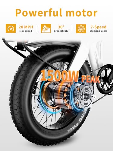 Electric Bike for Adults,1500W Peak Motor,60Miles 28/30MPH,20" Fat Tire All-Terrain Foldable Ebike