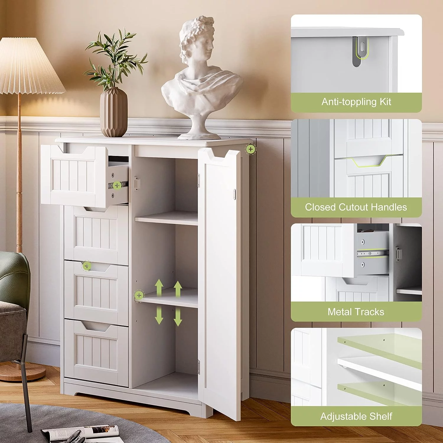 33" Small Kitchen Pantry Storage Cabinet with Door and Shelves, Pantry Cabinet Storage Cupboard