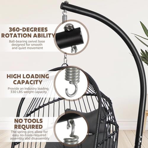 Chihee Egg Chair Foldable Wicker Rattan Hanging Chair Swing Chair Indoor Outdoor Patio Wicker Chair Hammock Chair with Stainless Steel Hanging Kit