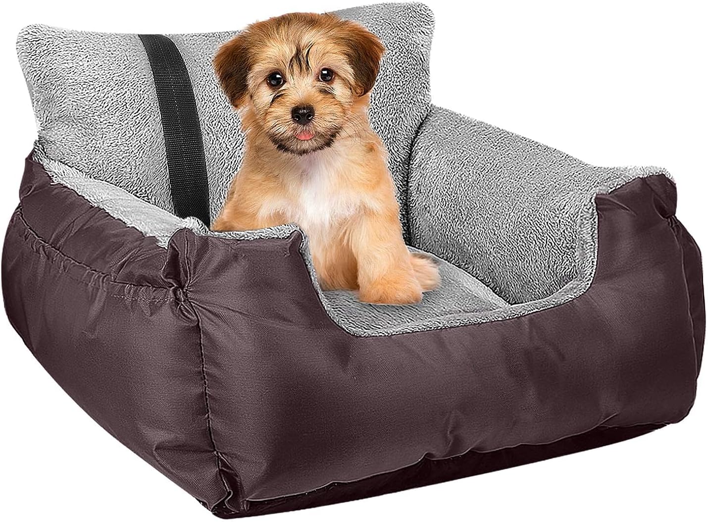 Dog Car Seat,Puppy Booster Seat Dog Travel Car Bed with Storage Pocket and Clip-on Safety Leash Removable Washable Cover for Small Dog (Grey