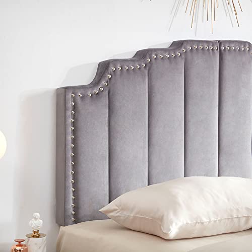 Kingfun Mid Century Headboard for King Size Bed, Velvet Upholstered Tufted Bed Headboard with Nailhead Decor