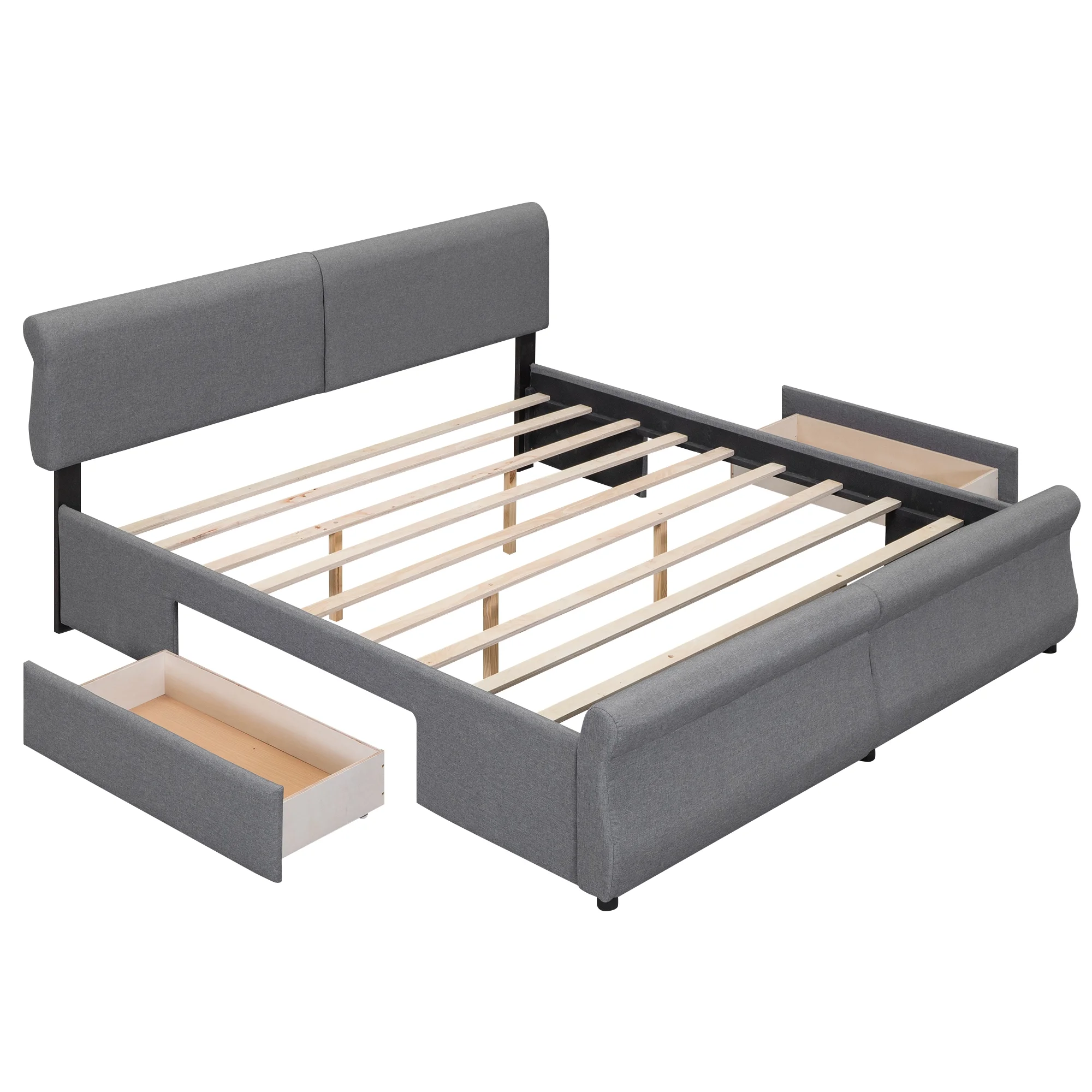 mountright King Size Linen Upholstered Platform Bed with Headboard and 2 Drawers, Platform Bed Frame with Wood Slat Support, No Box Spring Required