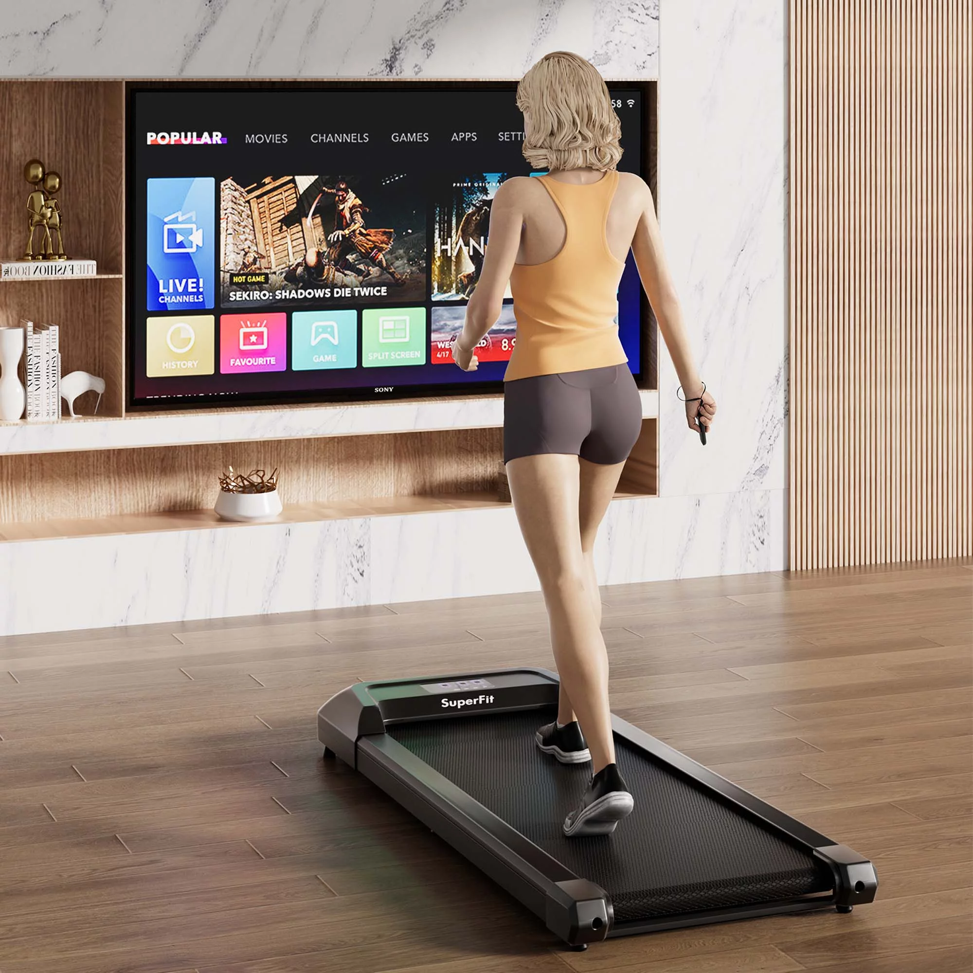 SuperFit 0.6-3.8MPH Walking Pad Under Desk Treadmill with Remote Control and LED Display Black