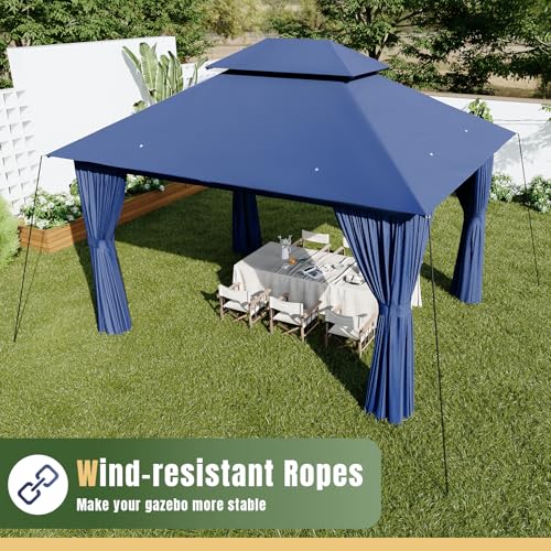 AOXUN Outdoor Gazebo for Patio 10x12, Metal Frame Canopy with Double Roofs