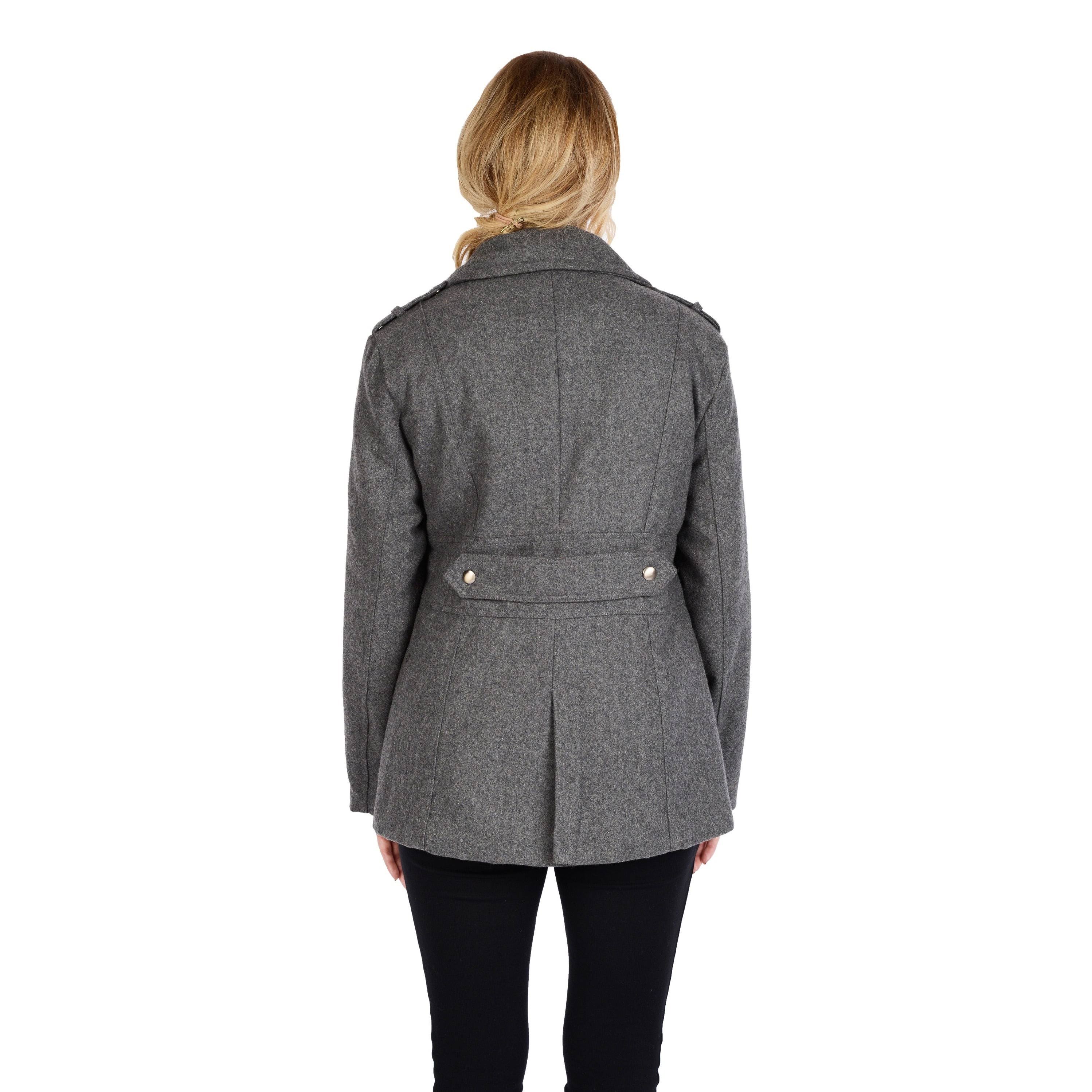 Excelled Wool Blend Double Breasted Peacoat Small - Charcoal Grey