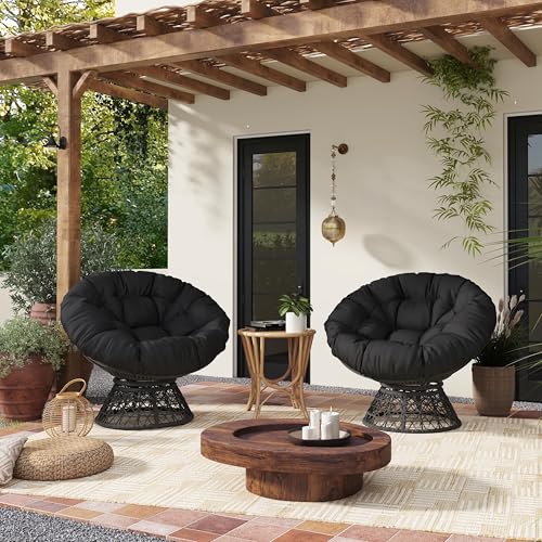 Yaheetech Indoor Papasan Chairs with Thick Tufted Cushions and Frame, Swivel Wicker Ergonomic Lounge Reading Chairs for Living Room/Bedroom, Black