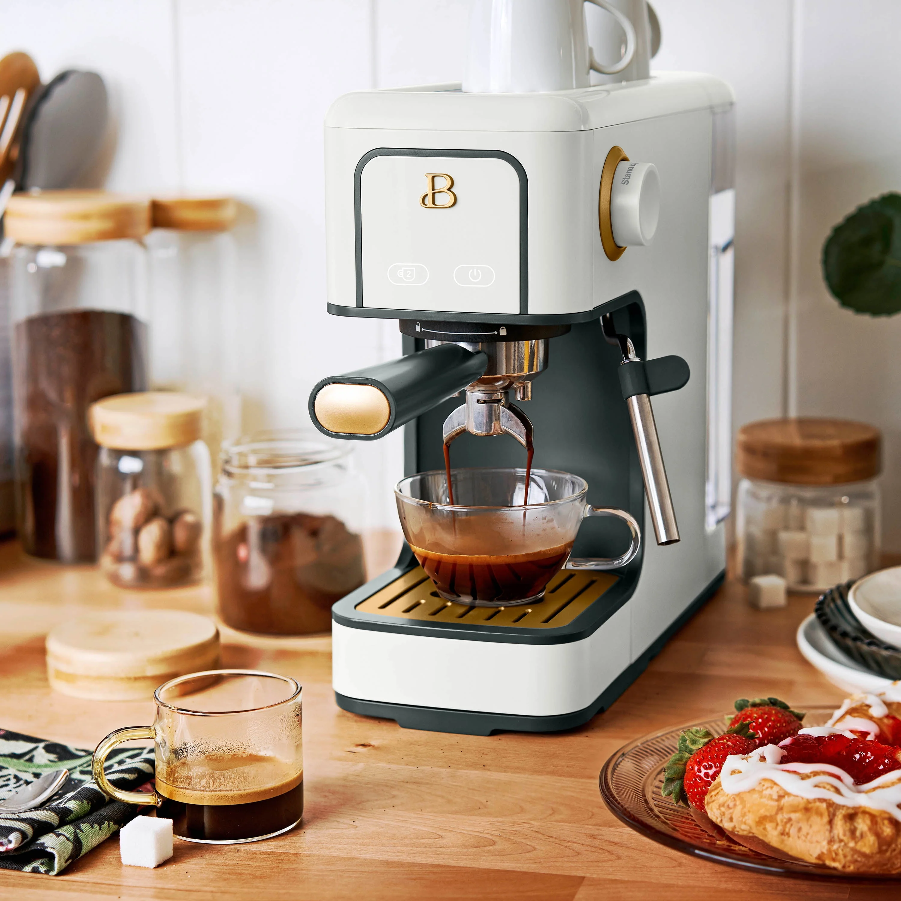 Beautiful Slim Espresso Maker with 20-Bar Pressure, White Icing by Drew Barrymore