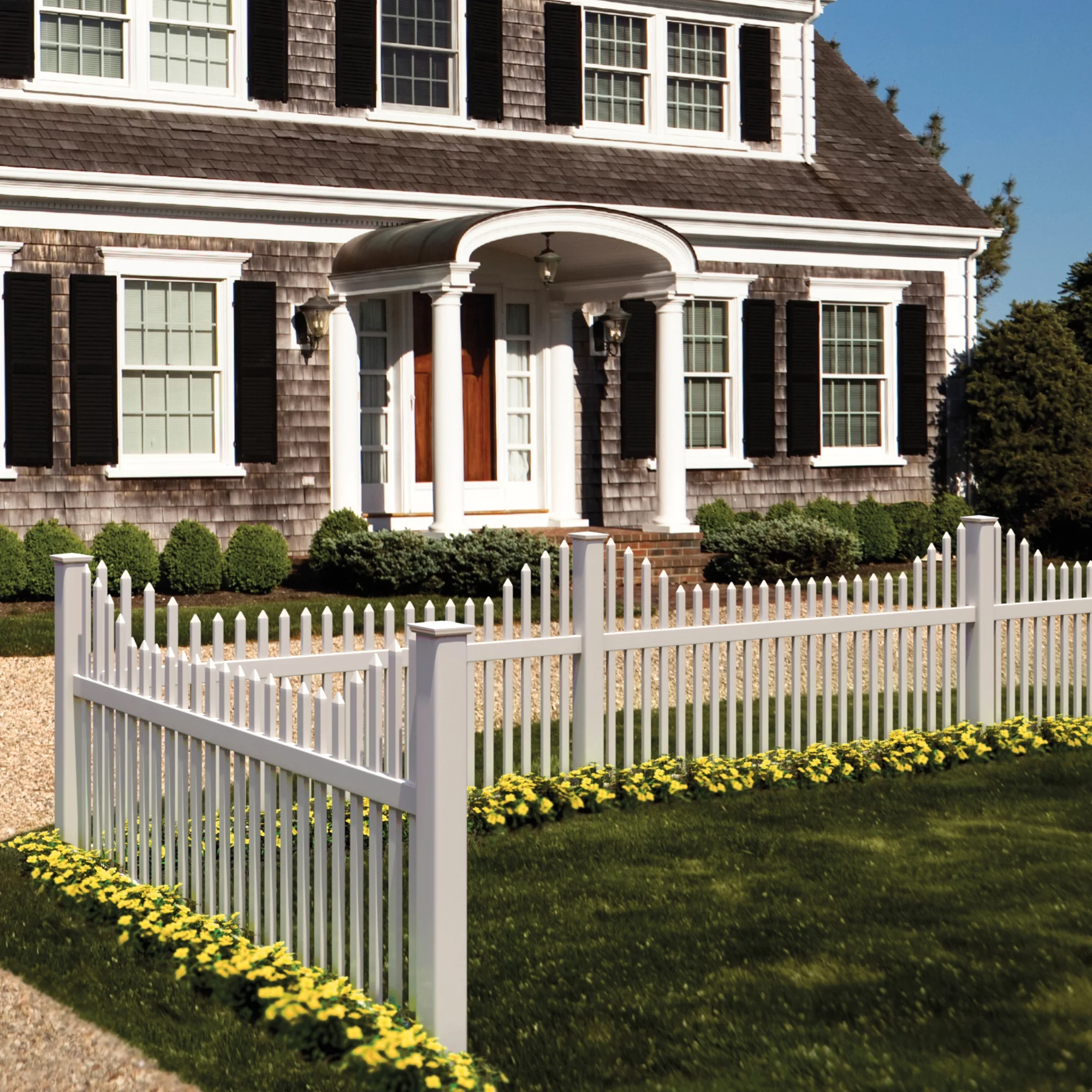 Alexandria 42 in. x 8 ft. Cut Scalloped White Vinyl Picket Fence Panel