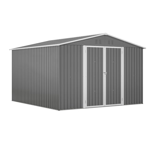 6x4 ft Small Outdoor Metal Storage Shed with Floor Frame & Lockable Door, Heightened Entry Garden Tool Shed for Backyard, Durable Galvanized Steel