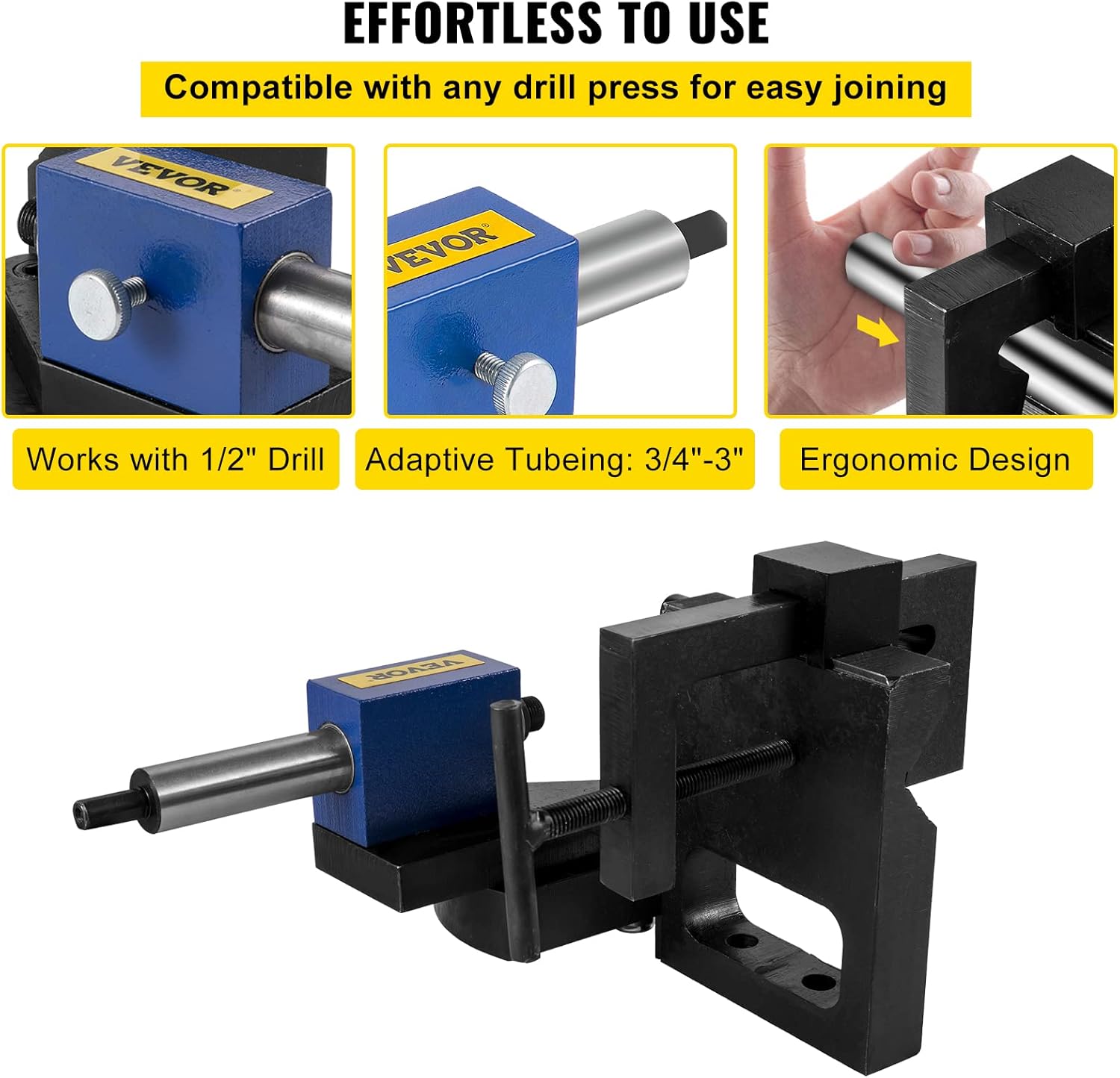 VEVOR Pipe Notcher Punch and Press Tool for 0-50 Degree Tube Notcher Tool Notches 3/4"-3" Round Tubing Bore Hole Pipe Knotcher Aluminium Frame Tubing