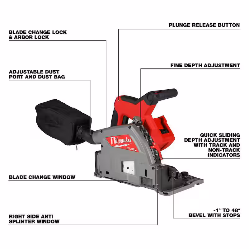 M18 FUEL 18V Lithium-Ion Cordless Brushless 6-1/2 in. Plunge Cut Track Saw with 55 in. Track Saw Guide Rail