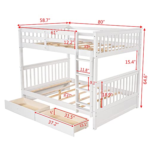 SOFTSEA Twin Over Full Bunk Bed with Slide, Solid Wood Bunk Beds with Stairs for Kids