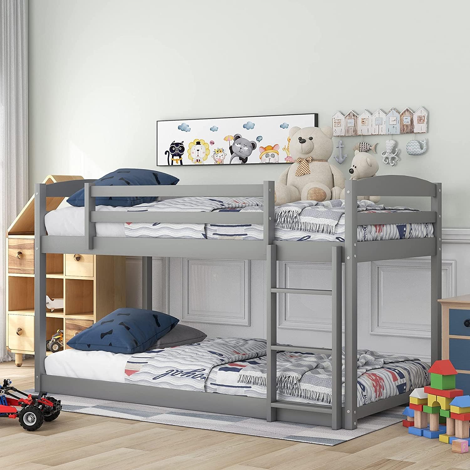 COODENKEY Twin Over Full Bunk Bed with Safety Guardrails & Ladder,Can be Separated,No Box Spring Needed, Perfect for Kids Bedroom, 78.7×55.9×62.3