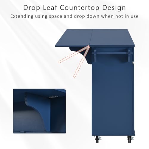 55.7'' Large Kitchen Island with 2 Drop Leaf, Rolling Kitchen Cart on 5 Wheels with Power Outlet