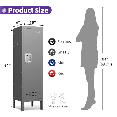 Metal Cabinet Home Office Storage,Lockers,Lockable Employees Metal Locker with Door,54" Height Steel Locker,Lockable Steel Locker for Gym,School,Home