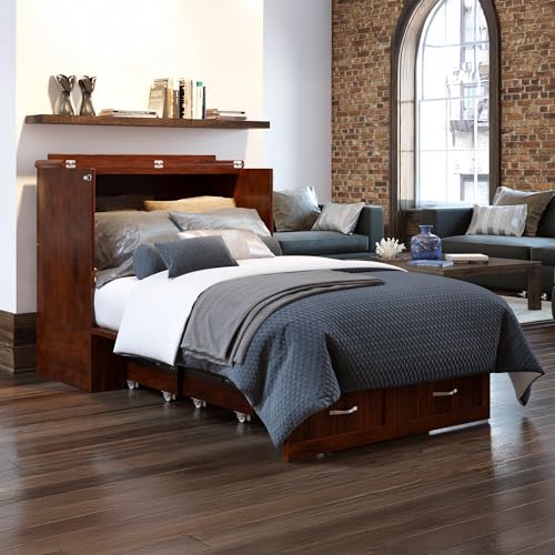 AFI Southampton Queen Murphy Bed Chest with Mattress, Storage, and Built-in Charger in Grey