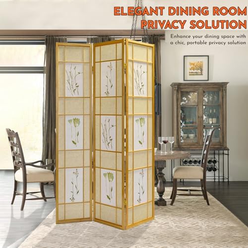 Legacy Decor 3 Panels Room Divider - Portable & Foldable Freestanding Room Privacy Screen - 71” Tall Botanical Floral Dressing Screen