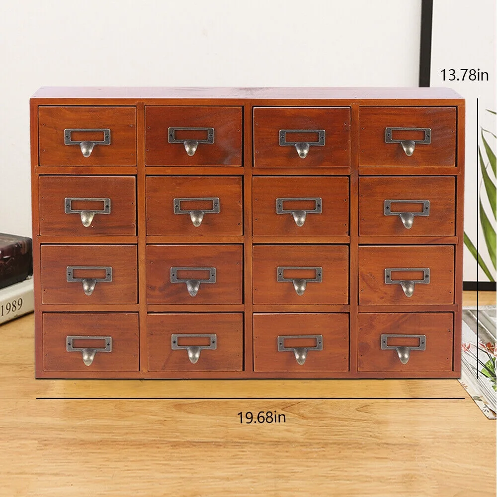 Miumaeov Cabinet 16 Drawers Vintage Wood Apothecary Cabinet Label Holder Card Catalog