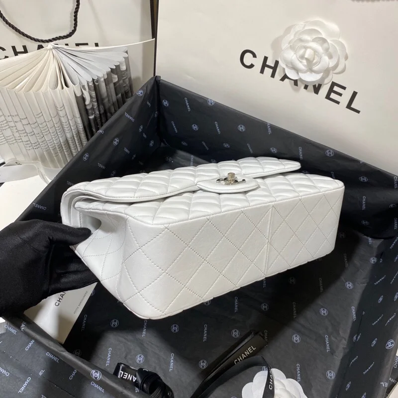 Chanel Large Classic Handbag Silver Hardware White For Women, Women&rsquo;s Handbags, Shoulder Bags 11.8in/30cm