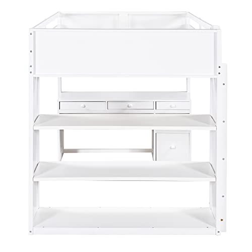 Harper & Bright Designs Full Size Loft Bed with Wardrobe and Desk, Solid Wood Loft Bed Frame with Storage, for Kids Teens Adults (Full Size, White)