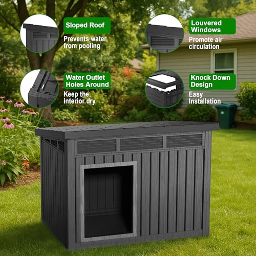 DRATO Outdoor Dog and Goat House - Resin All-Weather Dog House Outdoor, Durable Dog Kennel Outside for Backyard, Farm, Pasture