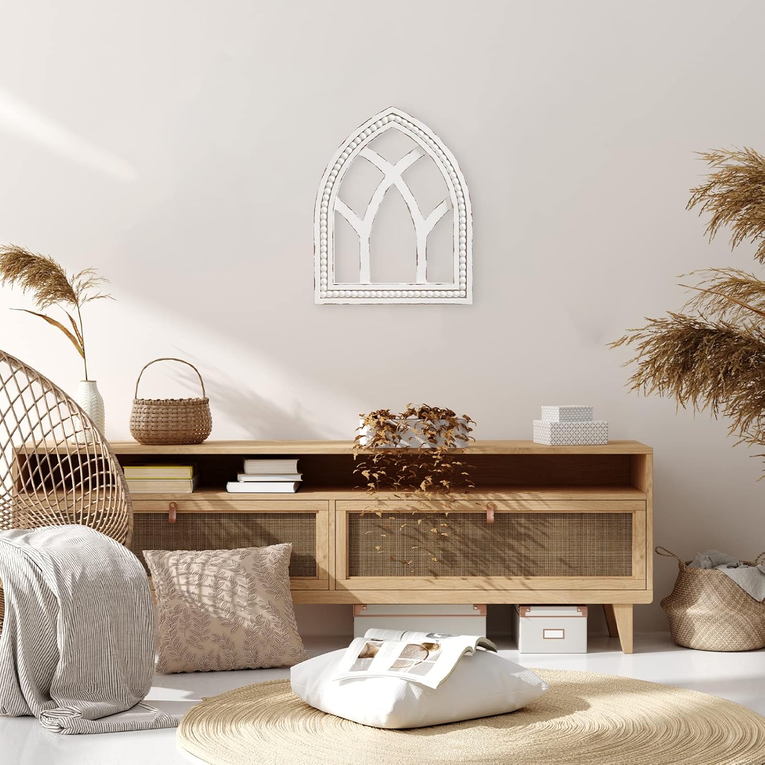 ALIMORDEN Gothic Style Arched Wood and Metal Rustic Window Pane Decorative Cathedral Window Frame