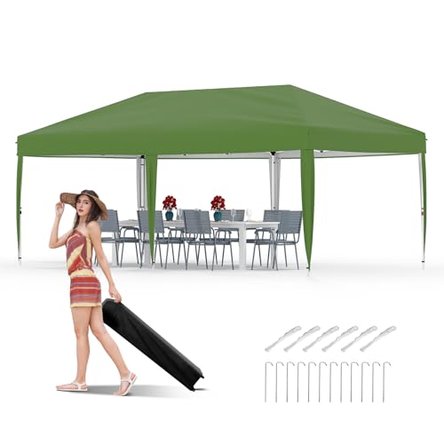 10x20 Pop Up Canopy - Easy Up Camping Tent with One Roller Bag, 3 Adjustable Height, 4 Weight Bags for Deck, Garden, Sports, Beach, Party - White