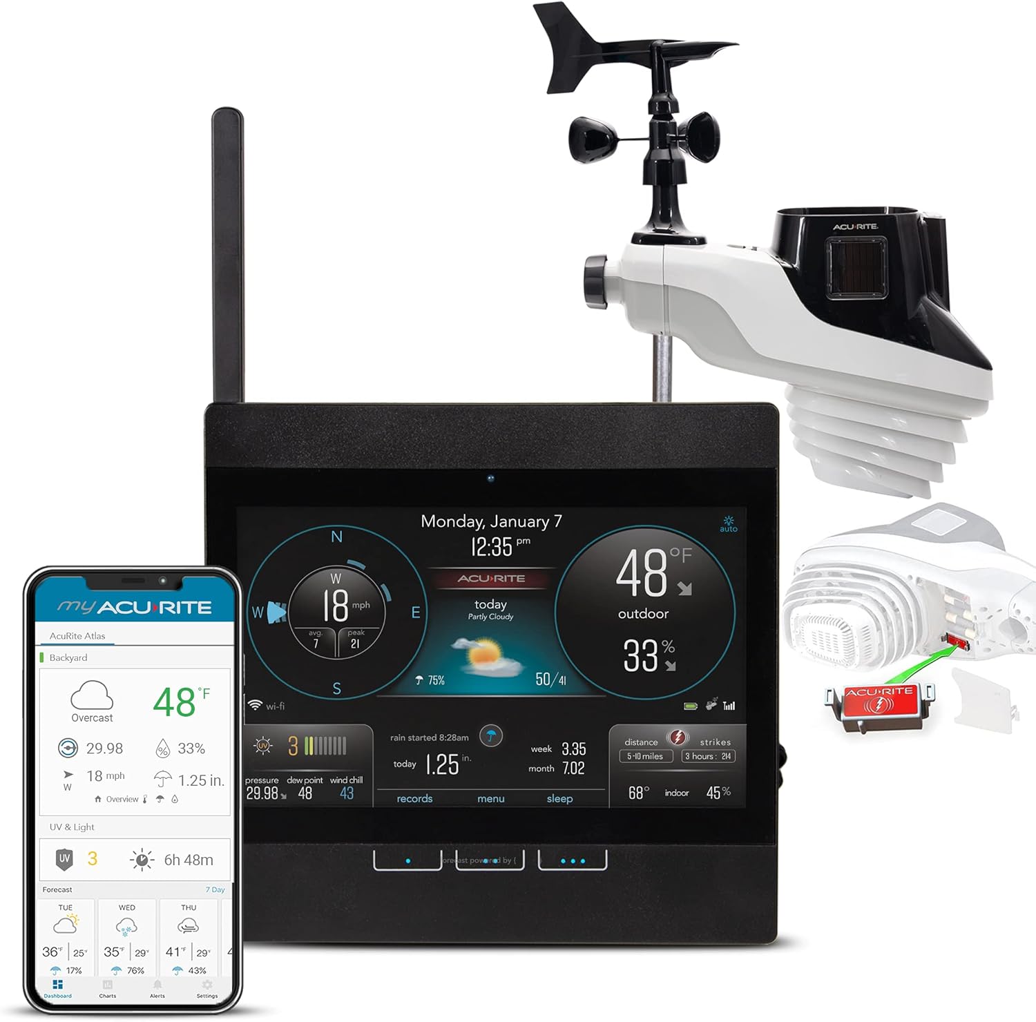 AcuRite Atlas 01007M Weather Station with Temperature and Humidity Gauge, Rainfall, Wind Speed, Direction & Lightning Detection for Home Forecast