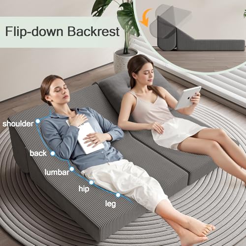 COMAX Folding Sofa Bed, Convertible Chair Bed Corduroy 3-in-1 Foldable Floor Couch with High-Density Foam, Futon Sofa Sleeper Mattress
