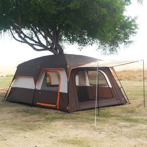 KTT Extra Large Tent 10-12-14 Person(Style-B),Family Cabin Tents,2 Rooms,3 Doors and 3 Windows with Mesh,Straight Wall,Waterproof,Double Layer