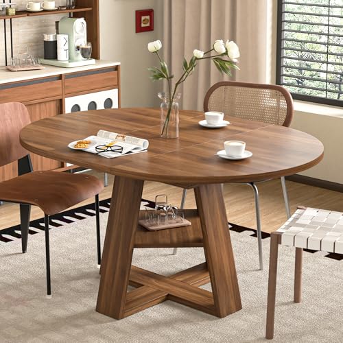 43.3in-59in Extendable Round Dining Table for 4-8,Modern Kitchen Oval Dining Table with Removable Leaves Space Saving