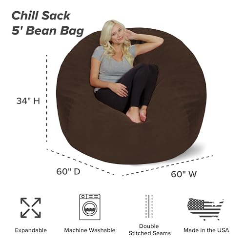 Chill Sack Bean Bag Chair - 5' Giant Memory Foam Lounge Chair with Soft Microfiber Cover – Cozy Furniture for Living Room, Dorm